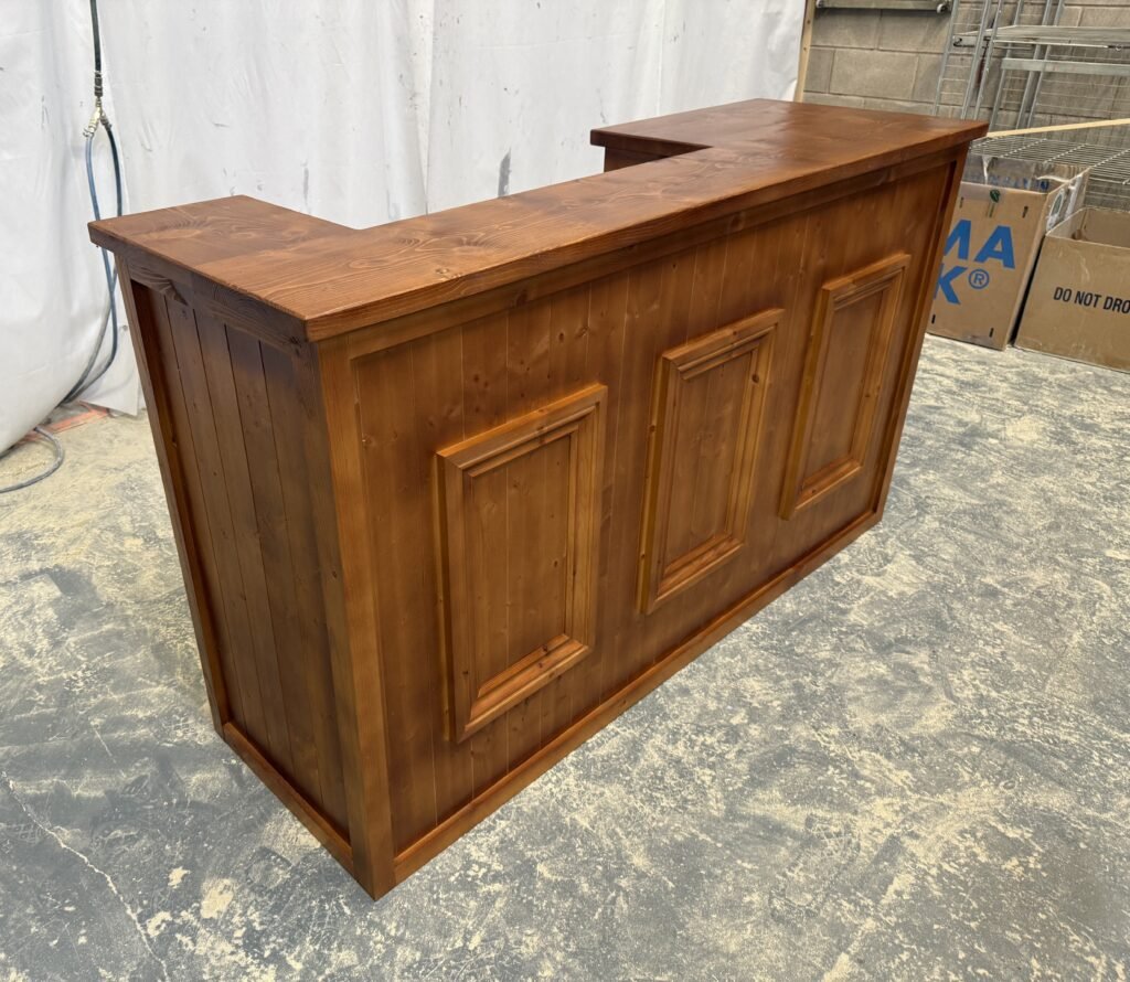 Smooth Luxe Satin painted finish on handcrafted Old Fashioned home bar