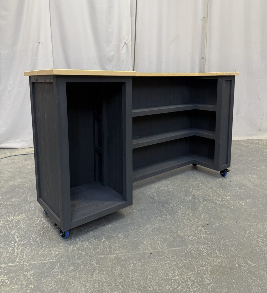 Old Fashioned home bar Natural Grey with 4 heavy-duty castor wheels UK handcrafted timber