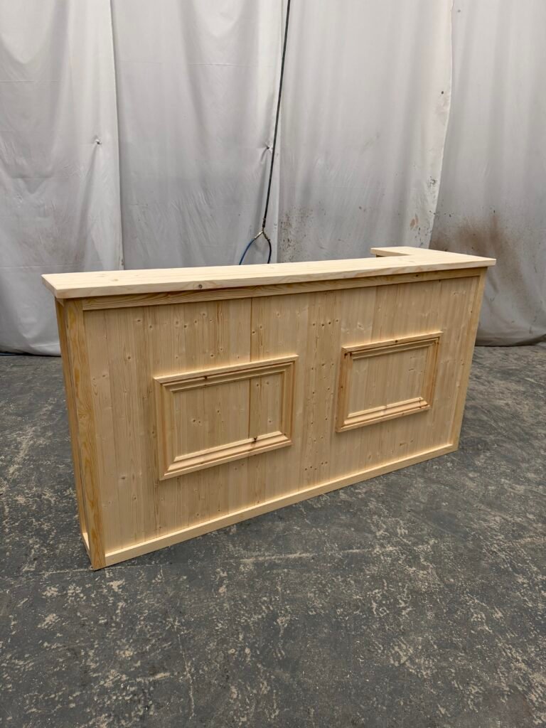 handmade home bar with shelving and decorative trim