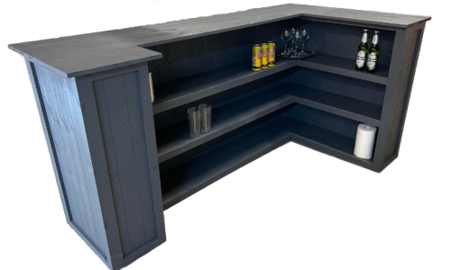 Irregular U-shape Grey Negroni home bar with customisable returns and deep shelving