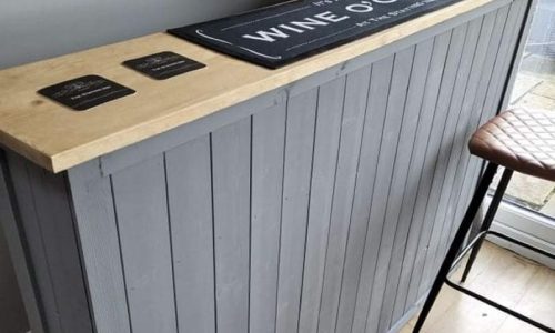 Natural Grey L-shape Martini home bar in corner with configurable return and fridge compartment
