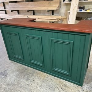 Bold Luxe Mahogany Green painted finish on handcrafted Old Fashioned home bar