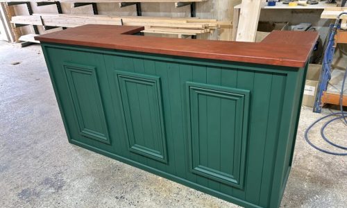 Bold Luxe Mahogany Green painted finish on handcrafted Old Fashioned home bar