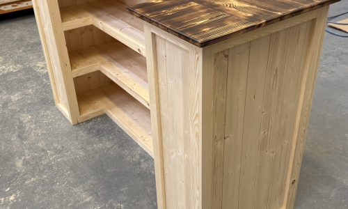 Burnt effect worktop on Smoked Natural Rum Punch home bar