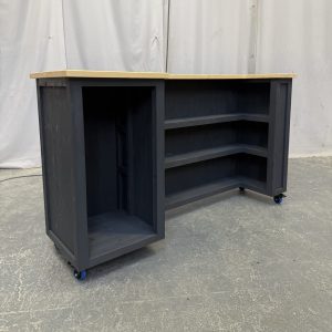 Old Fashioned home bar Natural Grey with 4 heavy-duty castor wheels UK handcrafted timber