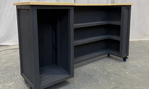 Old Fashioned home bar Natural Grey with 4 heavy-duty castor wheels UK handcrafted timber
