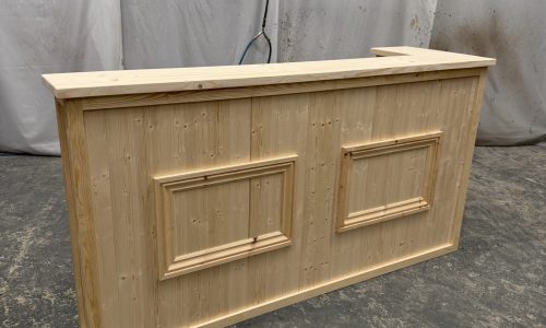 handmade home bar with shelving and decorative trim