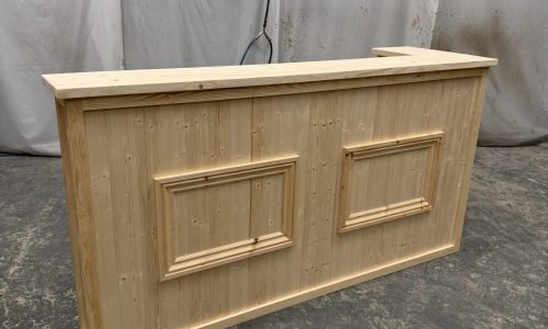 handmade home bar with shelving and decorative trim