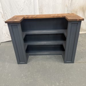 u shape bar with shelving, gret and dark oak espresso top varnish