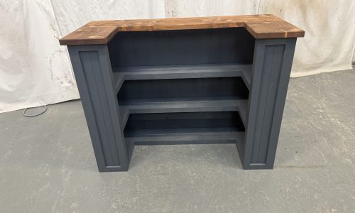 u shape bar with shelving, gret and dark oak espresso top varnish