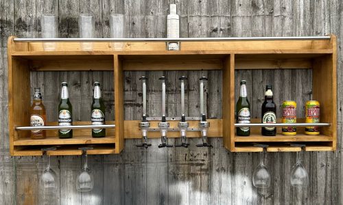 wall mounted drinks rack in satin oak with optics