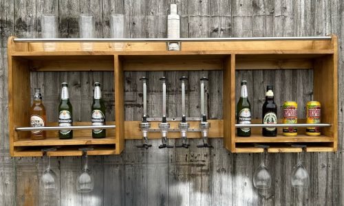 wall mounted drinks rack in satin oak with optics