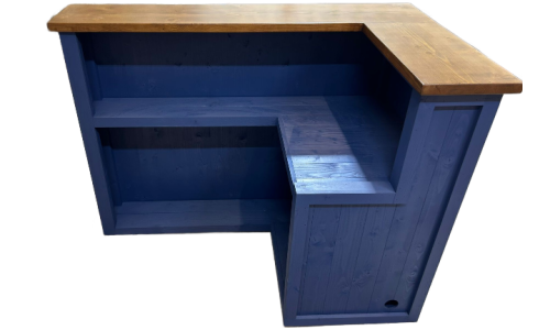 Satin Navy L-shape Martini home bar in corner with configurable return and fridge compartment