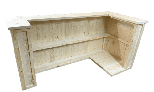 Mimosa home bar in corner with customisable fridge/keg compartment and shelving