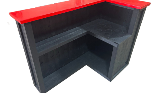 Cherry Grey L-shape Martini home bar in corner with configurable return and fridge compartment visible