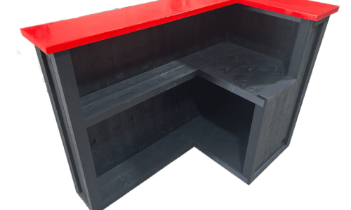 Cherry Grey L-shape Martini home bar in corner with configurable return and fridge compartment visible