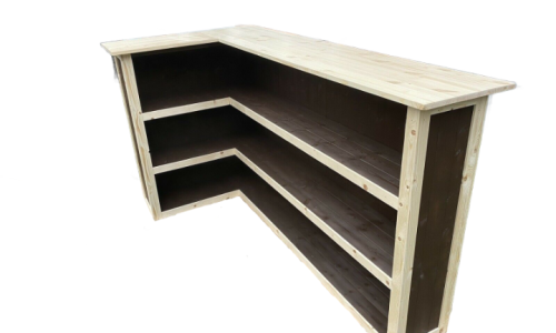 Natural Edge Brown L-shape Margarita home bar in corner with configurable return
