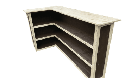 Natural Edge Brown L-shape Margarita home bar in corner with configurable return